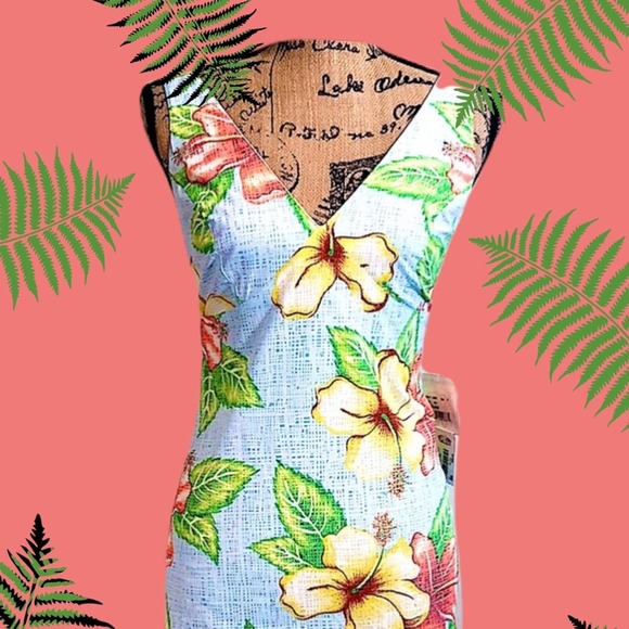 TOES ON THE NOSE🏄🏽‍♀️🏄🏽‍♀️Light blue, coral & yellow Hibiscus Sundress NWT SZ S - Picture 2 of 15